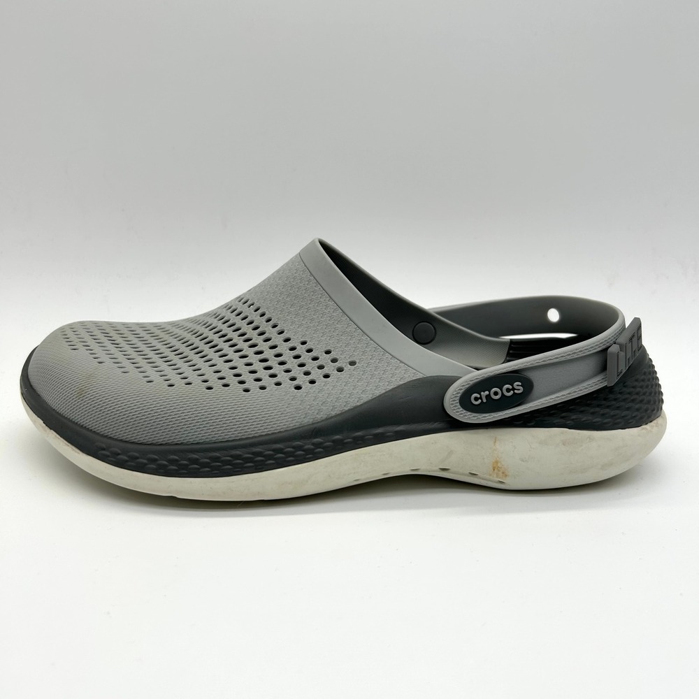 Crocs LiteRide Clog Mens 10 Grey Smoke White Sporty Comfort Perforated 3685
